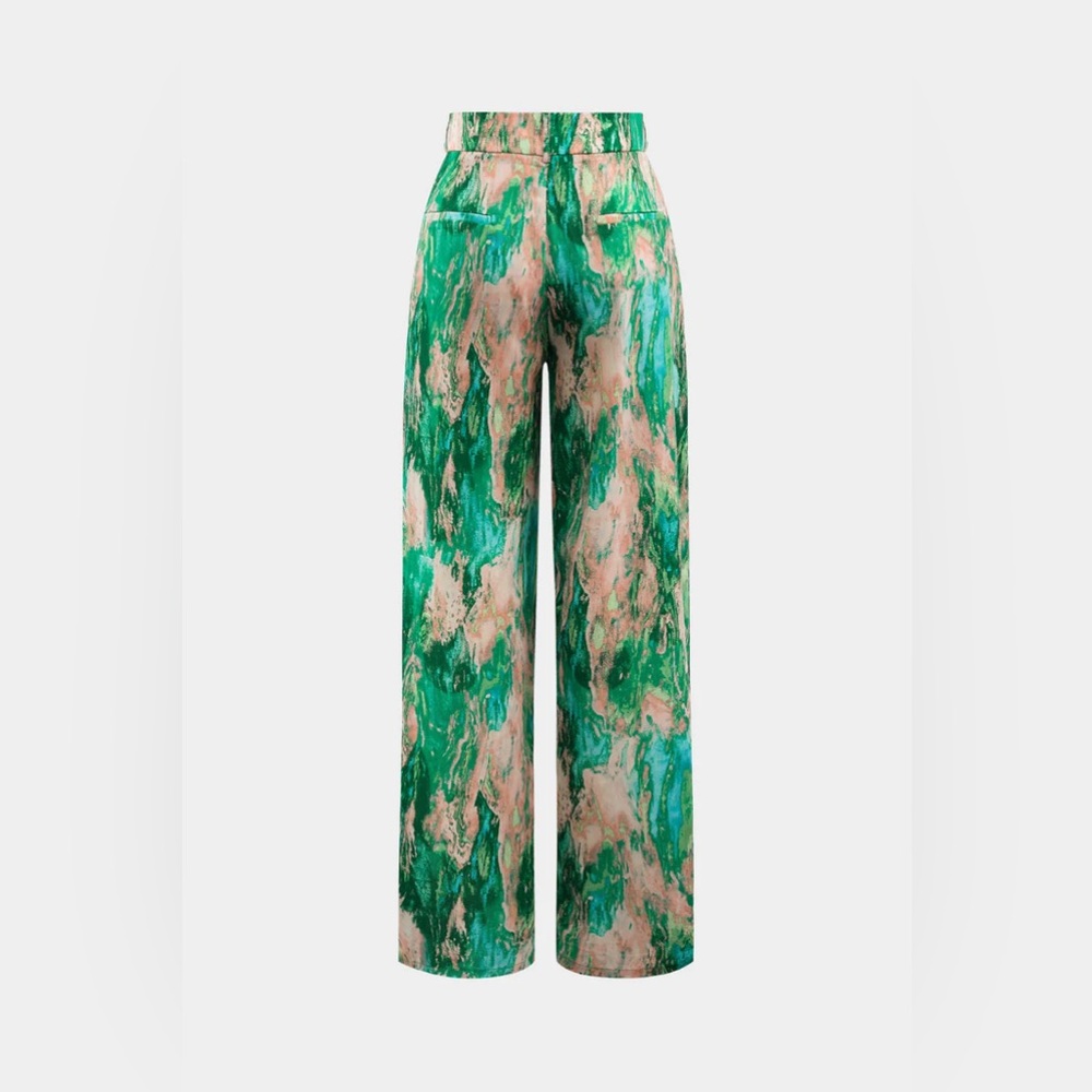 044. Micas Marble Print High Waisted Full-length Straight Leg Pants S - Picture 2 of 5